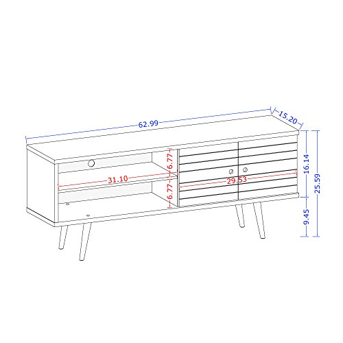 Manhattan Comfort Liberty Mid Century Modern TV Stand for Televisions up to 60 Inches, Bedroom and Living Room Entertainment Center with Storage, Shelves, and Cabinet, 63" Wide, White