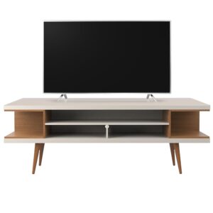 manhattan comfort utopia 70.47" freestanding entertainment center for living room, mid century modern tv stand with shelves, storage and media holes, fits 65" screens, 70.47 inches, maple cream