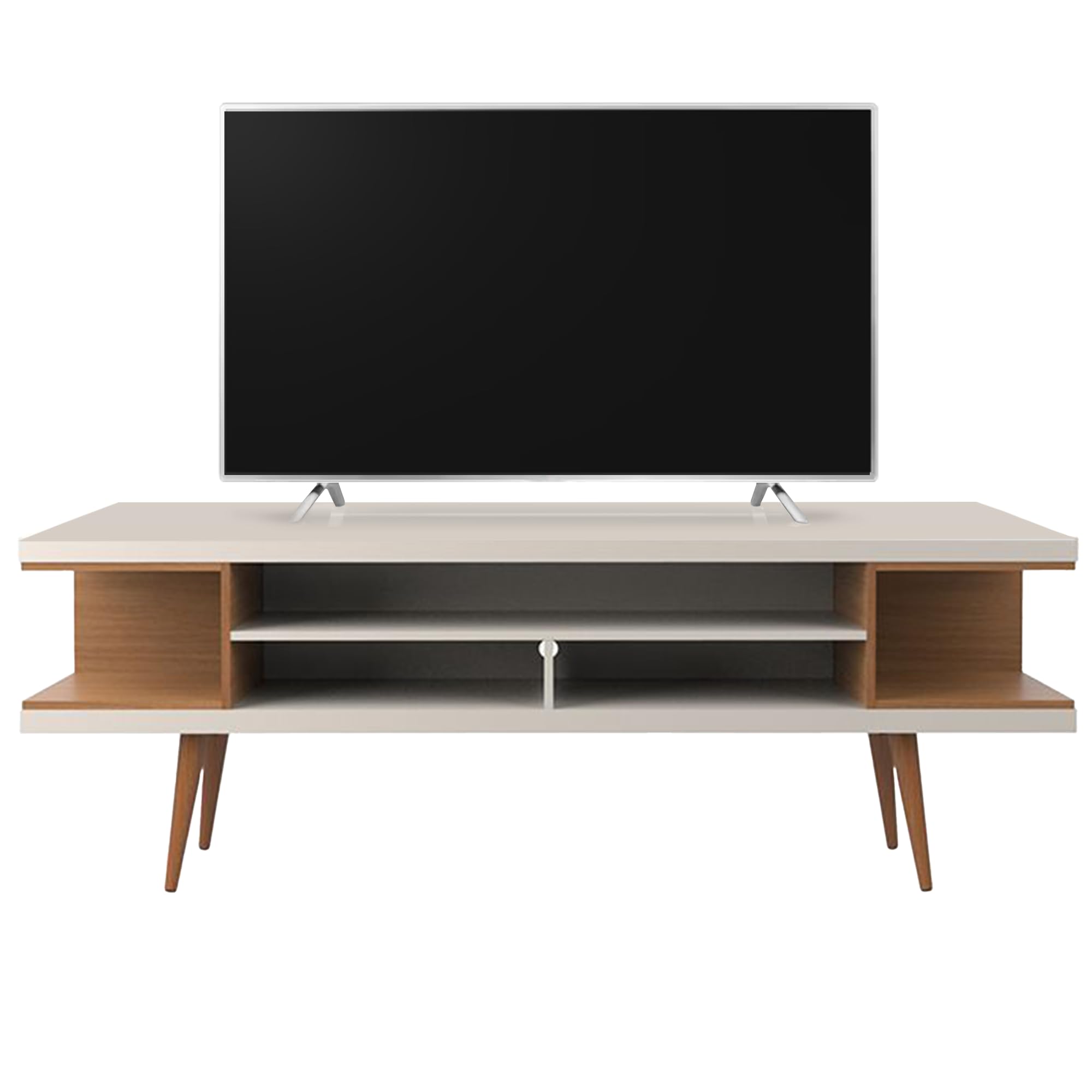 Manhattan Comfort Utopia 70.47" Freestanding Entertainment Center for Living Room, Mid Century Modern TV Stand with Shelves, Storage and Media Holes, Fits 65" Screens, 70.47 Inches, Maple Cream