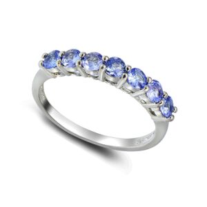 Tanzanite Rings for Women Sterling Silver Half Eternity Band Ring, Size 6