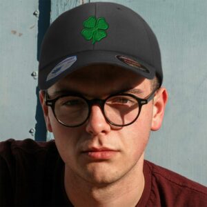 Four Leaf Shamrock Clover Irish Ireland St Patricks Patty Flexfit Adult Pro-Formance Branded Hat Black Large/X-Large