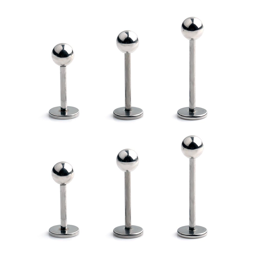 Ruifan 6PCS Stainless Steel 3mm Ball Labret Monroe Lip Ring/Tragus/Helix Earring Stud Barbell Body Piercing Jewelry 20G 6mm 8mm 10mm - Steel