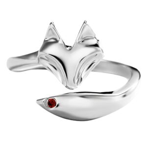 Jewever S925 Sterling Silver Women Fox Tail Open Rings Fine Jewelry Inlaid Red Cubic Zirconia Gift