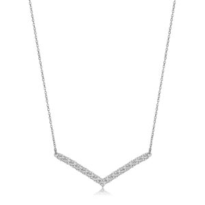 MORGAN & PAIGE Chevron Necklace - Genuine 925 Sterling Silver Necklace Chain With Suspended Cubic Zirconia V Bar Pendant - 16" With 2" Extender