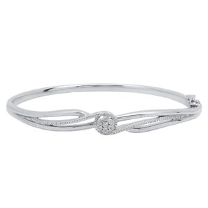 Dazzlingrock Collection 0.04 Carat (ctw) Round Cut White Diamond Ladies Twisted Bangle Bracelet, Sterling Silver