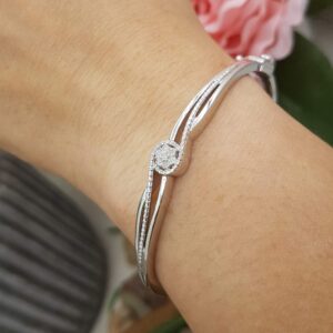 Dazzlingrock Collection 0.04 Carat (ctw) Round Cut White Diamond Ladies Twisted Bangle Bracelet, Sterling Silver