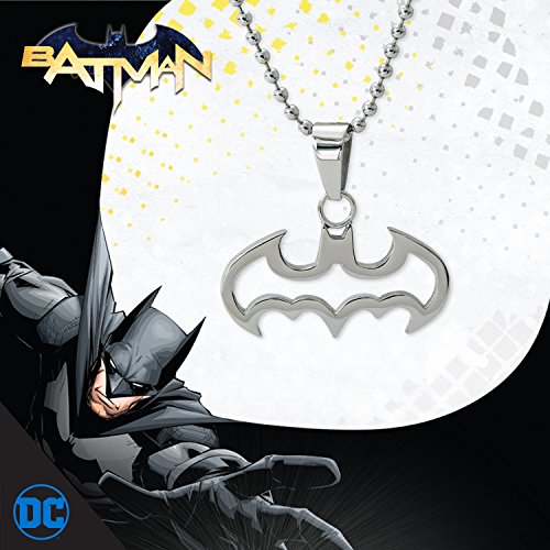 DC Comics Batman Jewelry, Stainless Steel Cut Out Logo Pendant Necklace, 16" Ball Chain