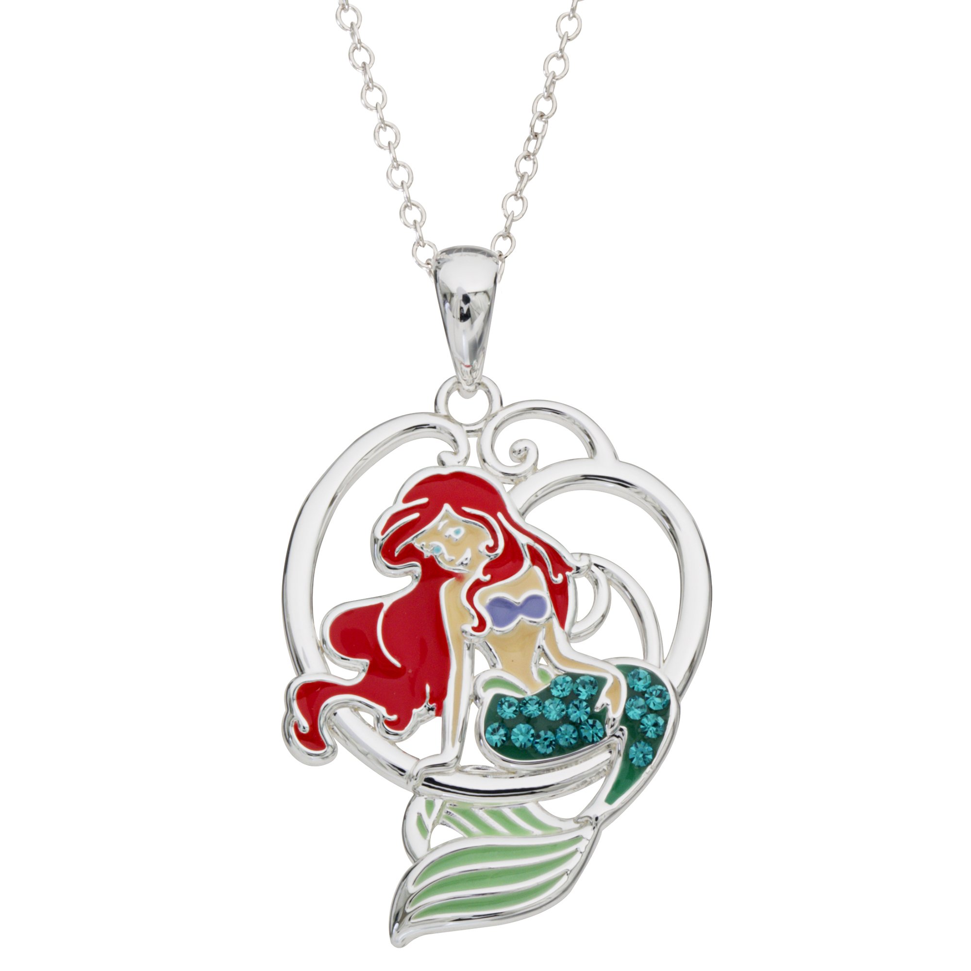 Disney The Little Mermaid, Princess Ariel Silver Plated Crystal Pendant, 18"