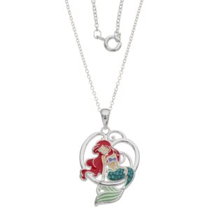 Disney The Little Mermaid, Princess Ariel Silver Plated Crystal Pendant, 18"