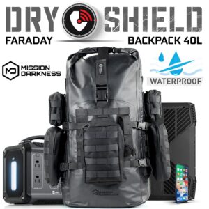 Mission Darkness Dry Shield Faraday Backpack 40L // Waterproof Tactical Bag with MOLLE Webbing and Removable Packs // Signal Blocking Anti-tracking Data Privacy EMP Shield for Electronics