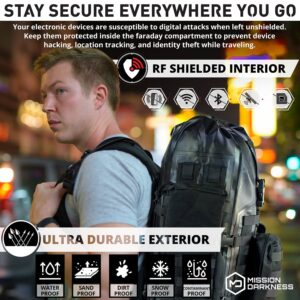 Mission Darkness Dry Shield Faraday Backpack 40L // Waterproof Tactical Bag with MOLLE Webbing and Removable Packs // Signal Blocking Anti-tracking Data Privacy EMP Shield for Electronics