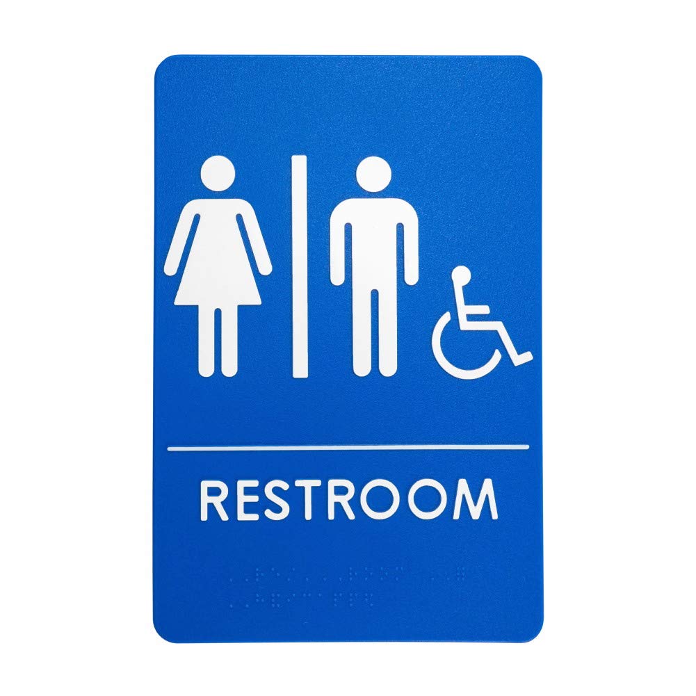 London Health Products Uni-Sex Restroom Sign - ADA Compliant - Blue & White - Includes Adhesive Tape and Instructions