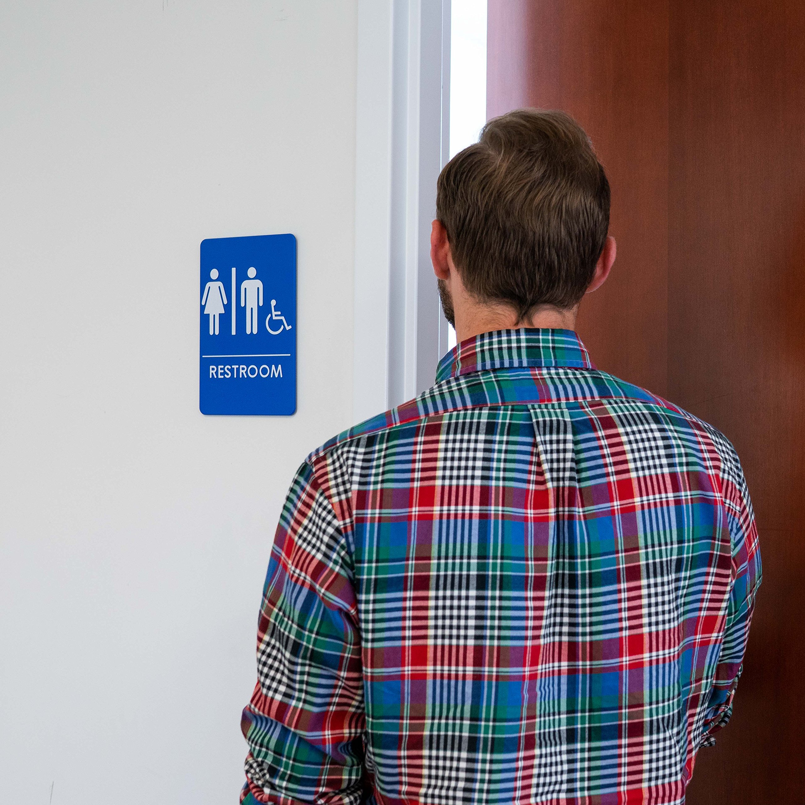 London Health Products Uni-Sex Restroom Sign - ADA Compliant - Blue & White - Includes Adhesive Tape and Instructions