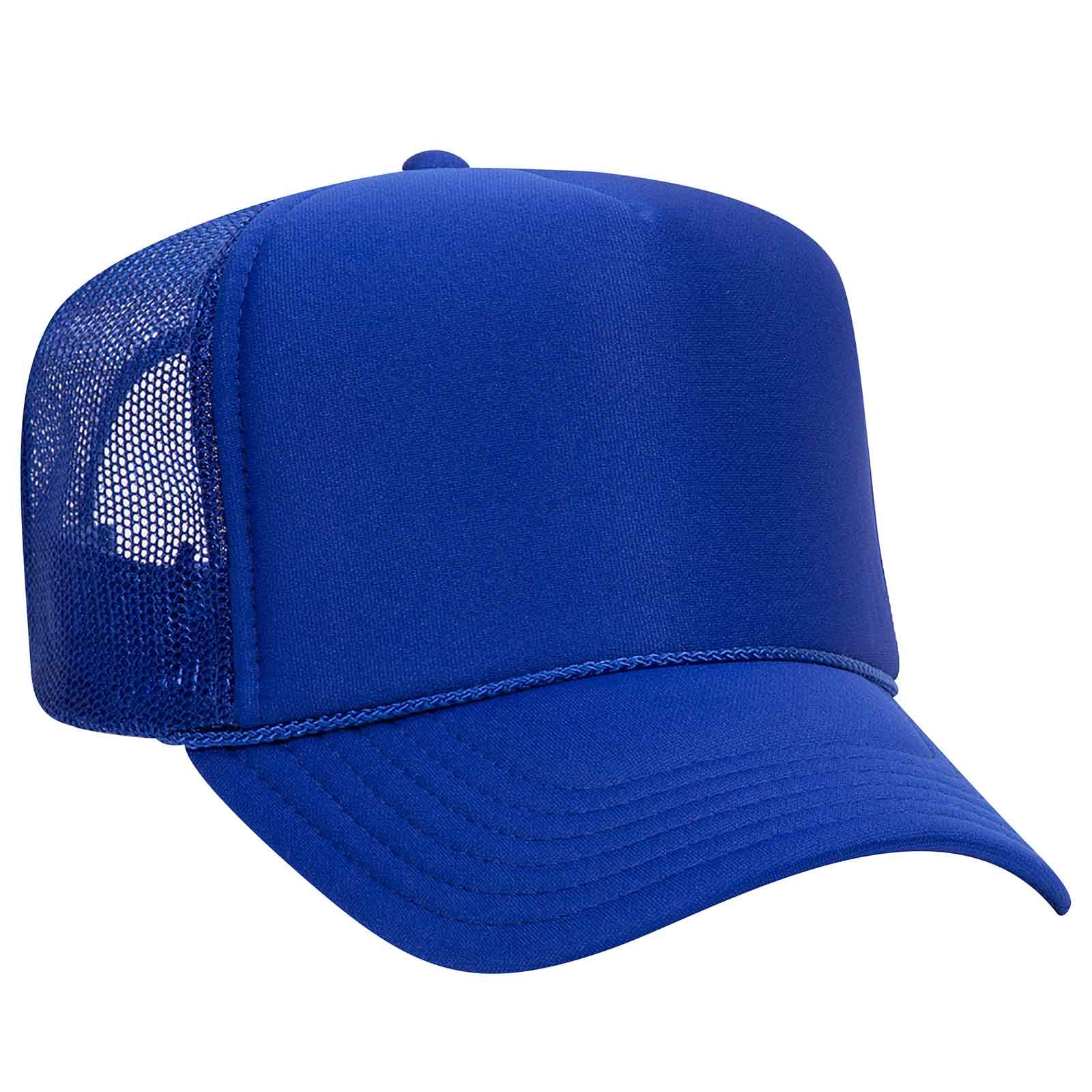 OTTO Wholesale 12 x Polyester Foam Front 5 Panel High Crown Mesh Back Trucker Hat - Royal - (12 Pcs)