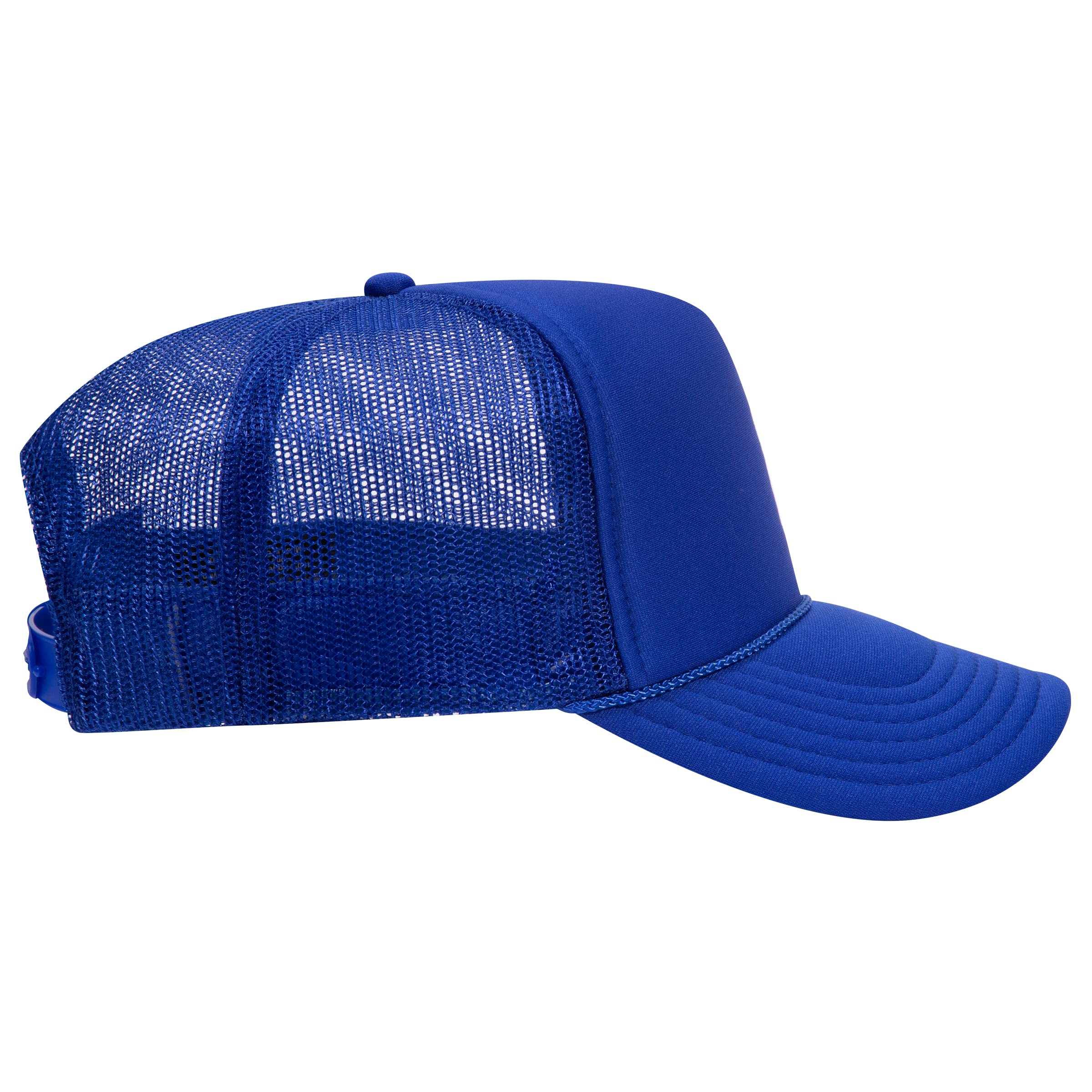 OTTO Wholesale 12 x Polyester Foam Front 5 Panel High Crown Mesh Back Trucker Hat - Royal - (12 Pcs)