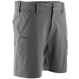 huk men's standard next level quick-drying performance fishing shorts, charcoal-7", xl