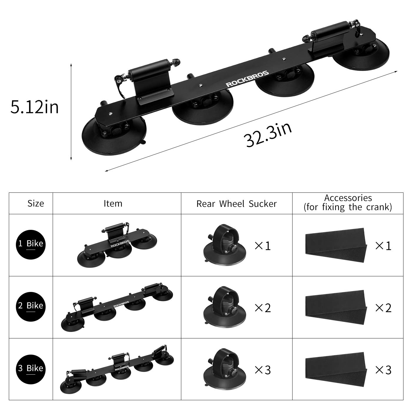 ROCKBROS Suction Cup Bike Rack for Car Roof Top Sucker Bike Rack Quick Release Aluminium Alloy Bike Carrier with Sucker for 2 Bikes