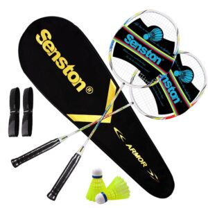 senston badminton rackets set of 2, graphite shaft badminton racquets including badminton bag, 2 badminton shuttlecock, 2 racquet grip