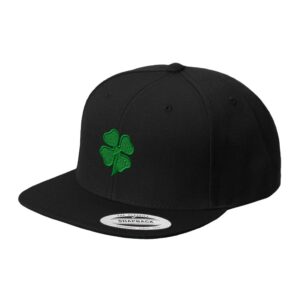 Snapback Hat Cap Four Leaf Shamrock Clover Irish Ireland St Patricks Patty Embroidered Flat Visor Black