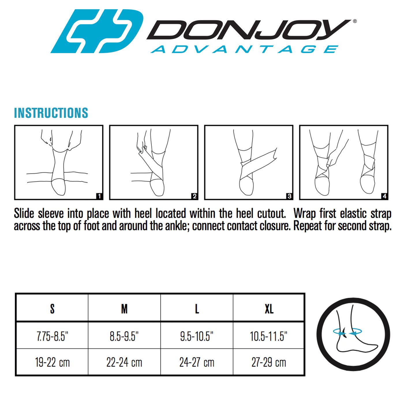 DonJoy Advantage DA161AV03-BLK-M Ankle Sleeve with Figure 8 Straps for Sprains, Strains, Lateral Support, Open Heel, Black, Medium fits 8.5", 9.5"