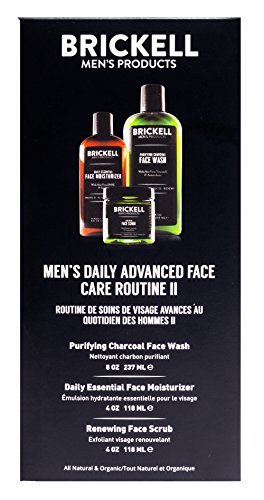 Brickell Men's Daily Advanced Face Care Routine II, Activated Charcoal Facial Cleanser, Face Scrub, Face Moisturizer Lotion, Natural and Organic, Scented