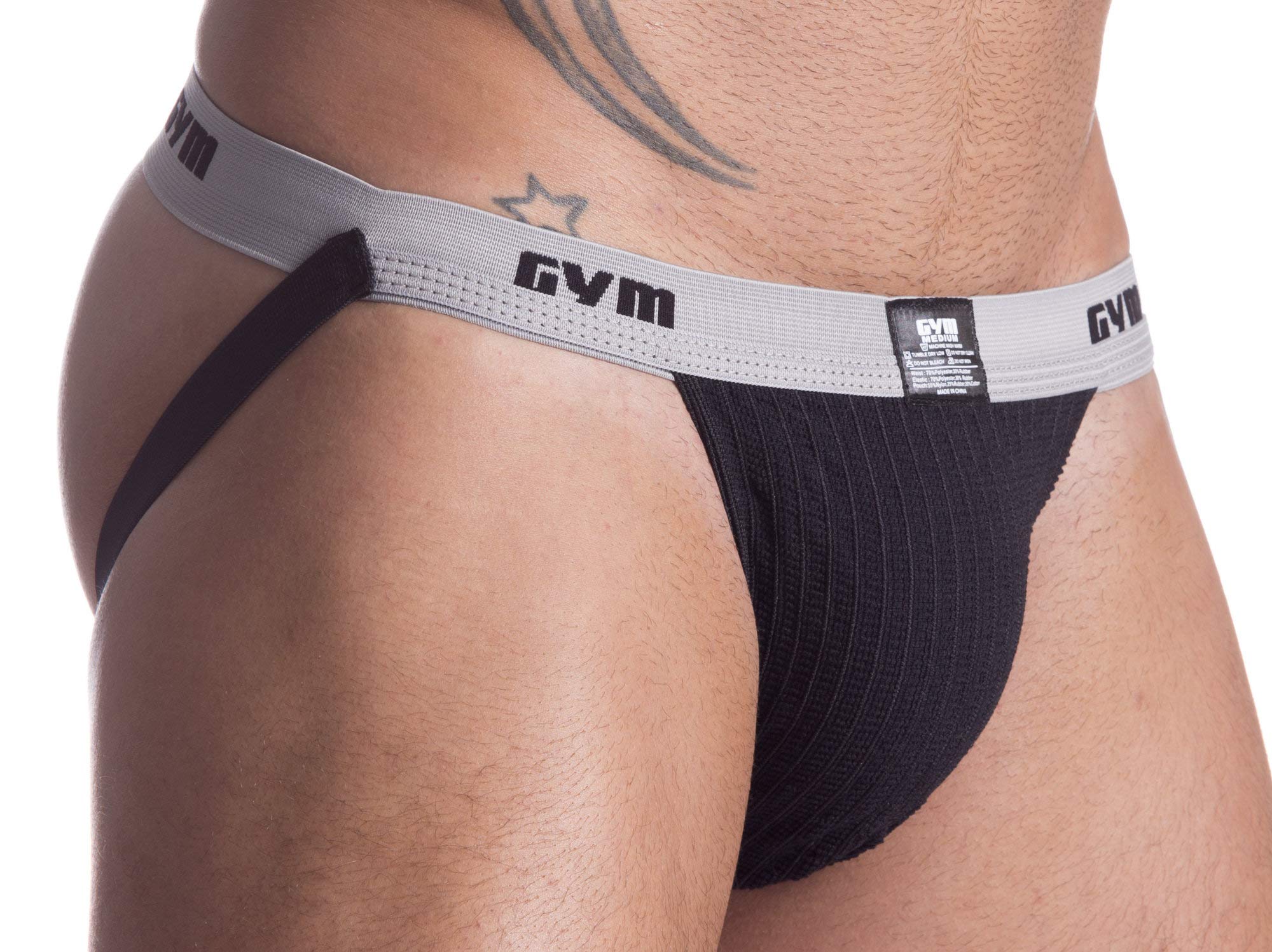 GYM 1" Waistband Swim/Run Jockstrap (XXX-Large, Black)