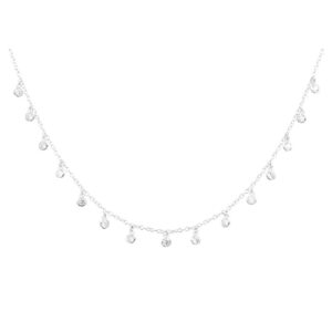 Joy and Rachel Platinum Plated 925 Sterling Silver Round Cubic Zirconia Bezel CZ by Yard Drop Dangle Station Collar Necklace, Adjustable Length 18,19,20