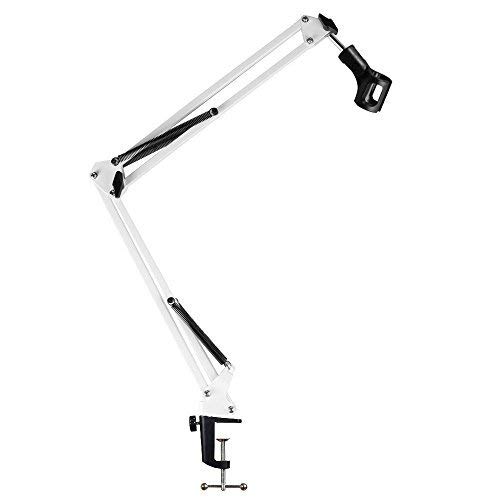 Microphone Boom Stand, Gulee Heavy Duty Studio Suspension Mic Arm Stand for Blue Snowball Yeti with Flexible Standard Condenser Microphone Clip (White)…