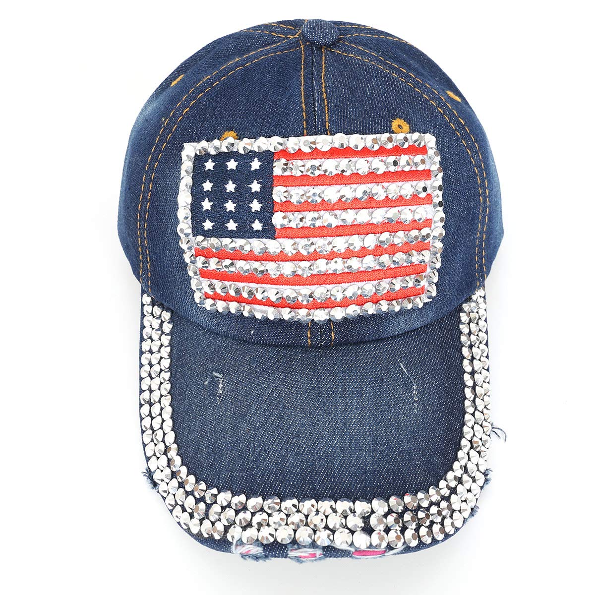 American Flag Baseball Cap Sparkle Rhinestone USA Flag Deim Hip Hop Hat