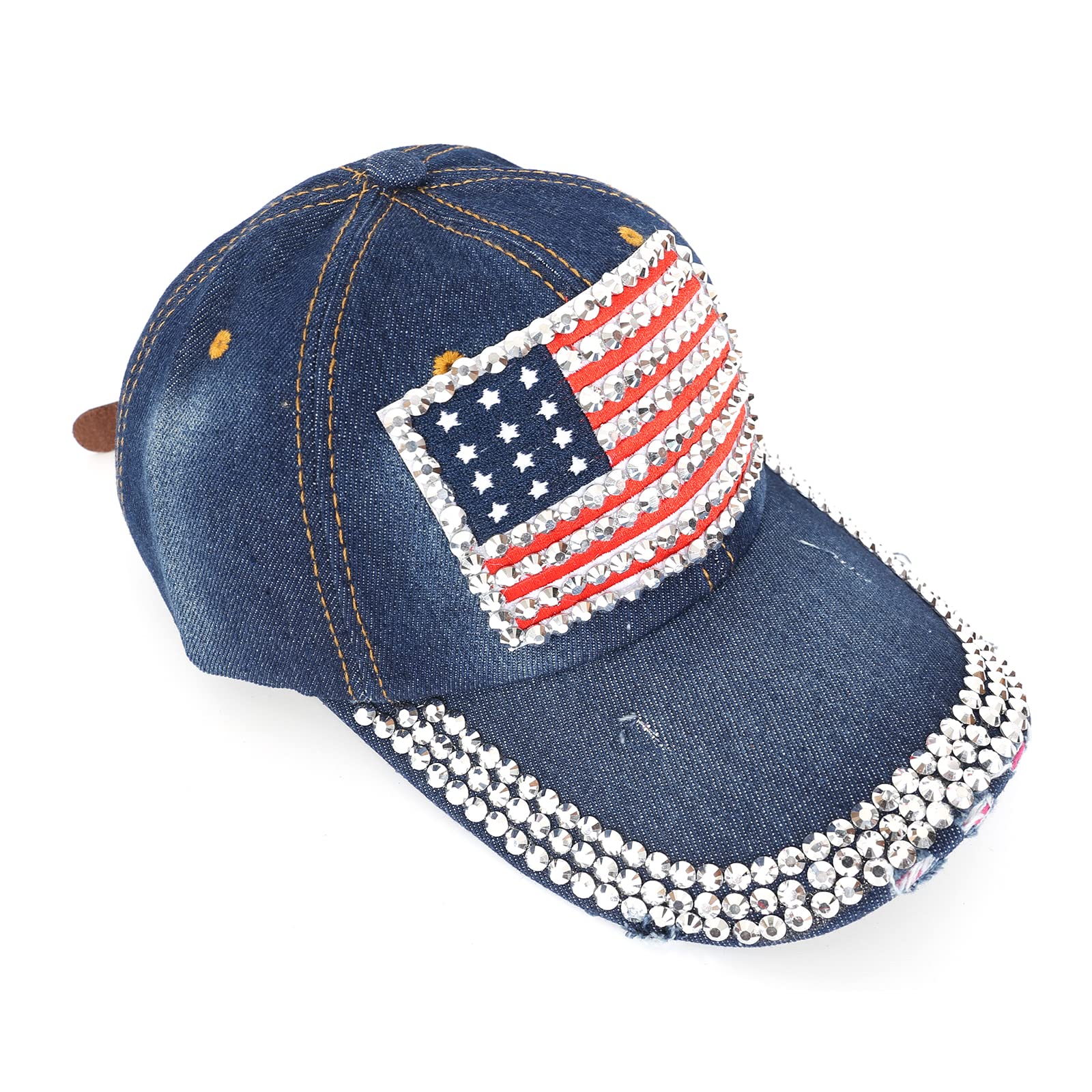 American Flag Baseball Cap Sparkle Rhinestone USA Flag Deim Hip Hop Hat