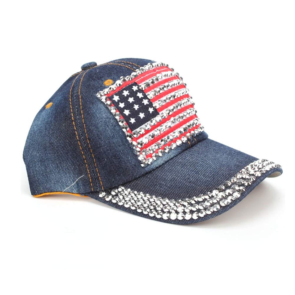 American Flag Baseball Cap Sparkle Rhinestone USA Flag Deim Hip Hop Hat