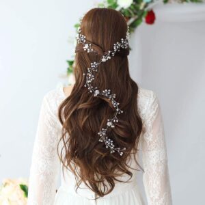 Yean Wedding Hair Vine Long Bridal Headband Hair Accessories for Bride and Bridesmaid (100cm / 39.3inches) (Silver)