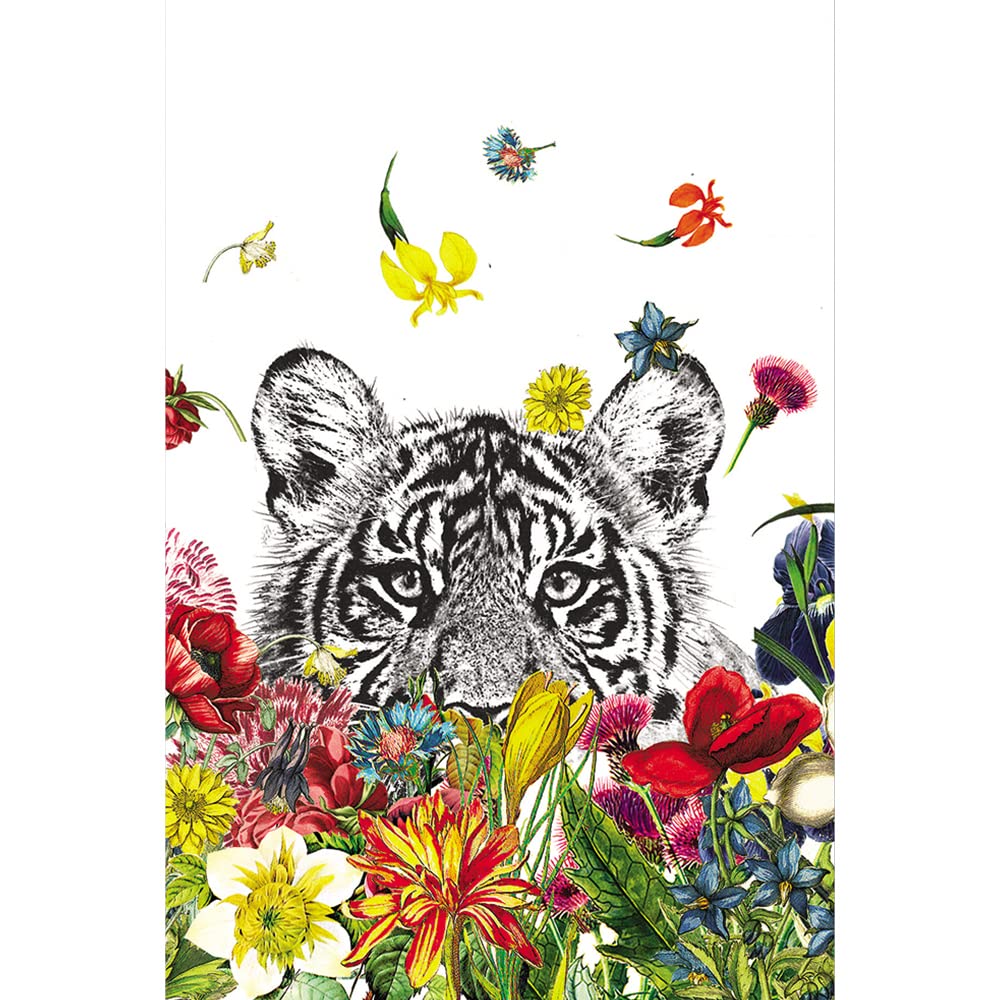 Tree-Free Greetings 12 Pack All Occasion Notecards,Eco Friendly,Made in USA,100% Recycled Paper, 4"x6", White Tiger Flowers (FS56930)