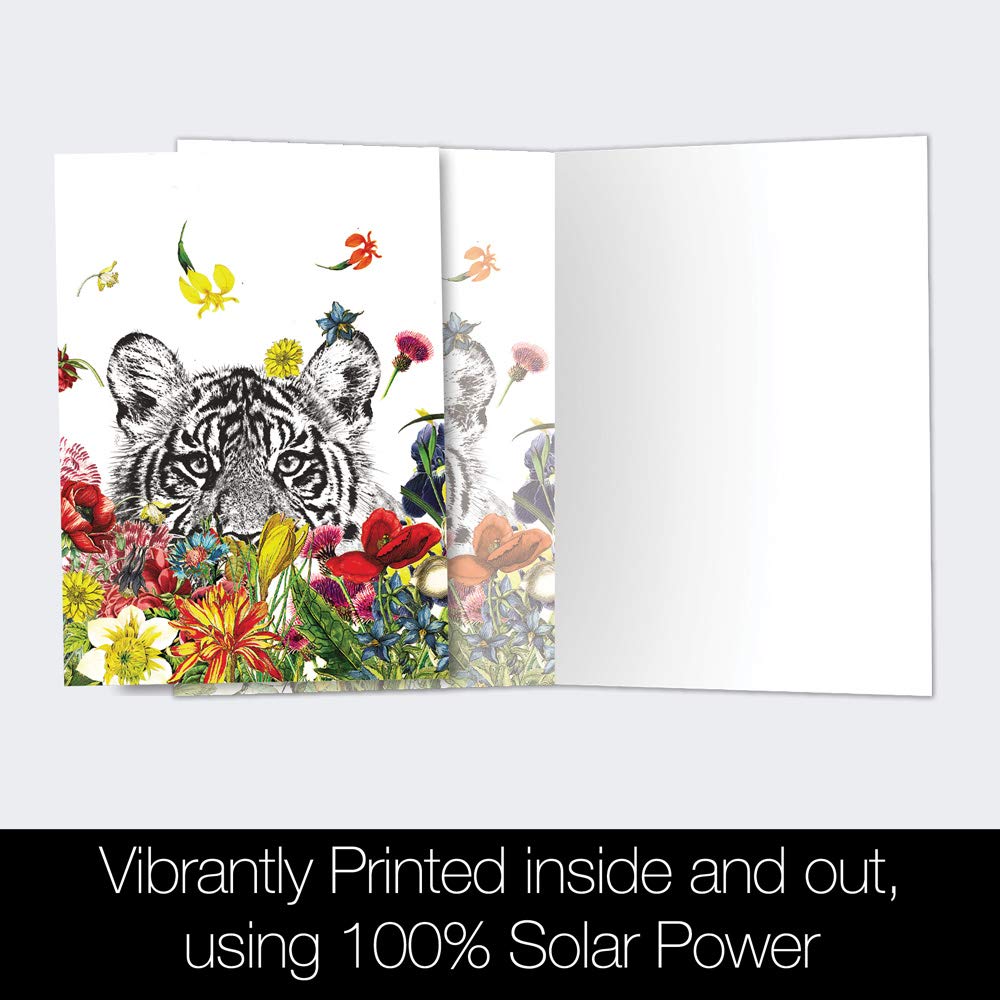 Tree-Free Greetings 12 Pack All Occasion Notecards,Eco Friendly,Made in USA,100% Recycled Paper, 4"x6", White Tiger Flowers (FS56930)