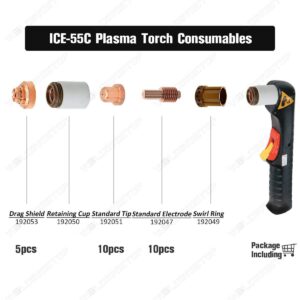 WeldingStop ICE-55C/CM 192047 Plasma Electrode 192051 Tip 192053 Shield Cap fit Miller Spectrum 2050 Cutter PKG-25