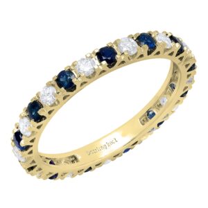 Dazzlingrock Collection 2.3mm Each Alternate Round Blue Sapphire & White Diamond Eternity Wedding Anniversary Ring Band for Her in 14K Yellow Gold Size 8