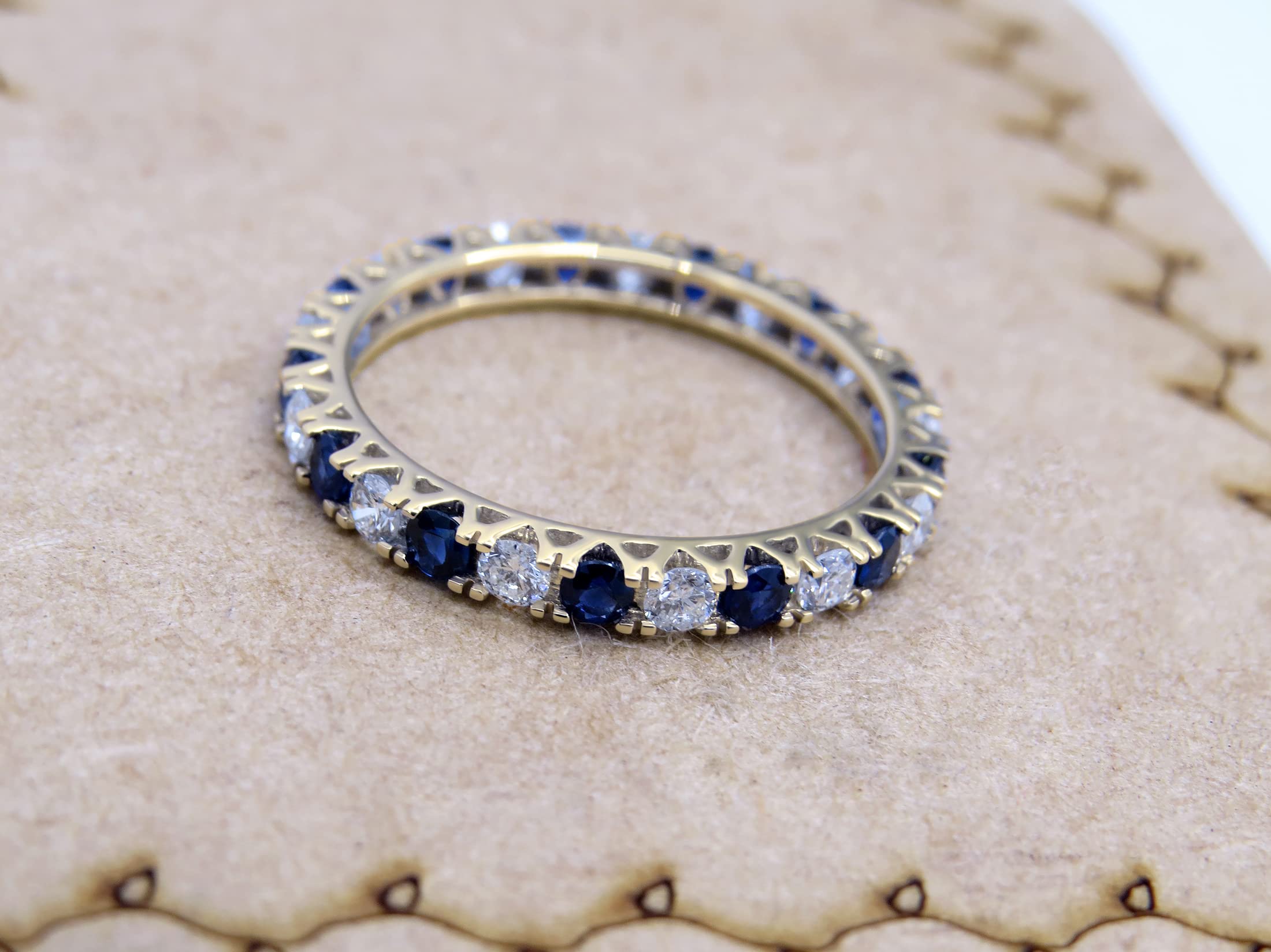 Dazzlingrock Collection 2.3mm Each Alternate Round Blue Sapphire & White Diamond Eternity Wedding Anniversary Ring Band for Her in 14K Yellow Gold Size 8