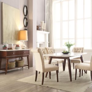 Acme Gasha Rectangular Marble Top Dining Table in White and Walnut