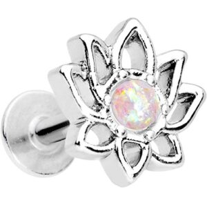 body candy steel iridescent white accent lotus flower tragus cartilage earring 16 gauge 1/4"