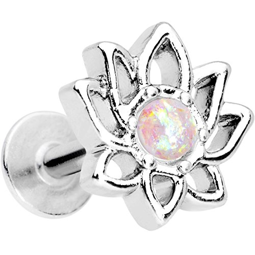 Body Candy Steel Iridescent White Accent Lotus Flower Tragus Cartilage Earring 16 Gauge 1/4"