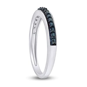 Blue Natural Diamond Accent Half Eternity Wedding Band Ring in 14K White Gold Over Sterling Silver (5.5)