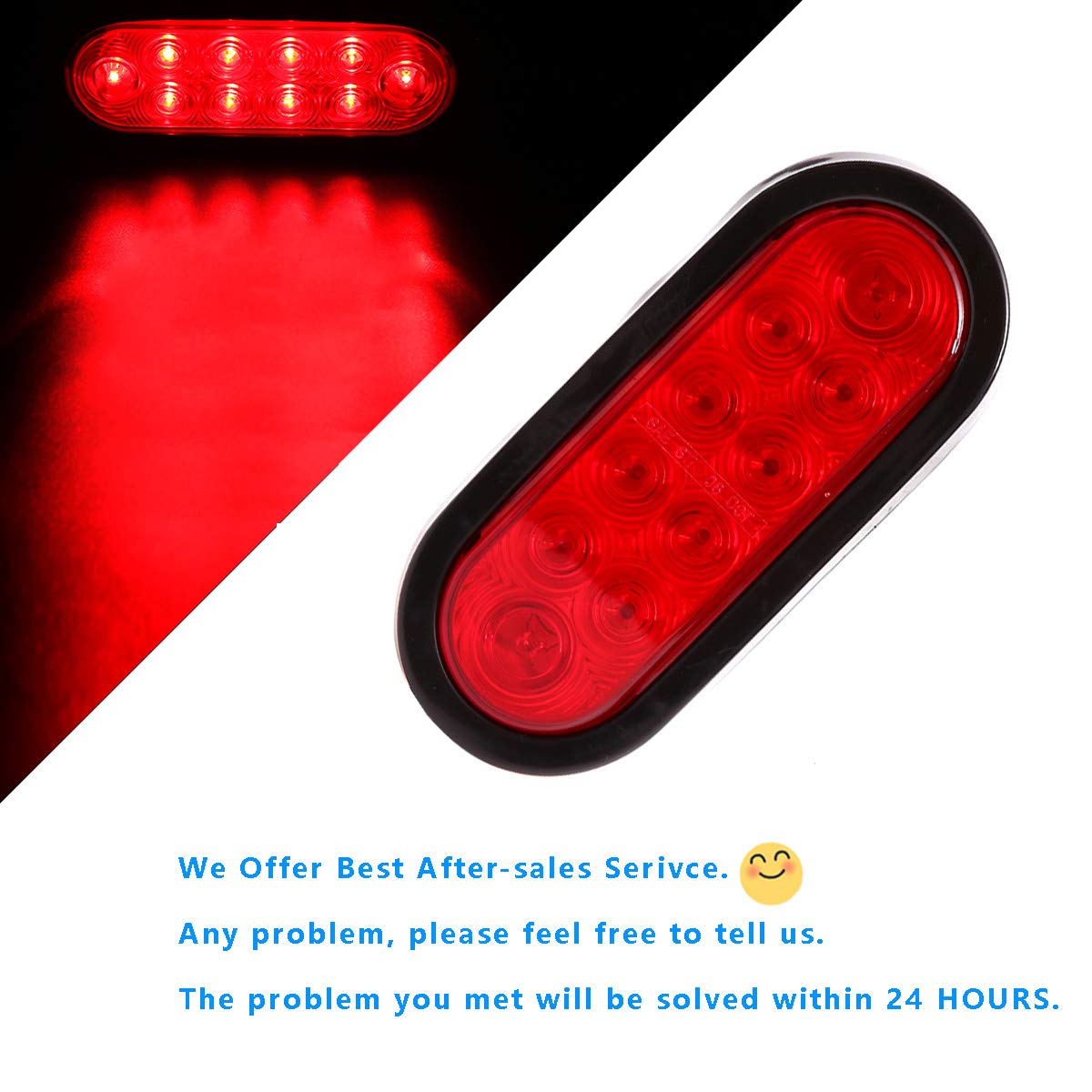 CZC AUTO 6'' LED Waterproof Oval Red Trailer Lights Rear Stop Turn Signal Parking Tail Brake Lights for Trailer Truck RV (Red, 2 Pack)