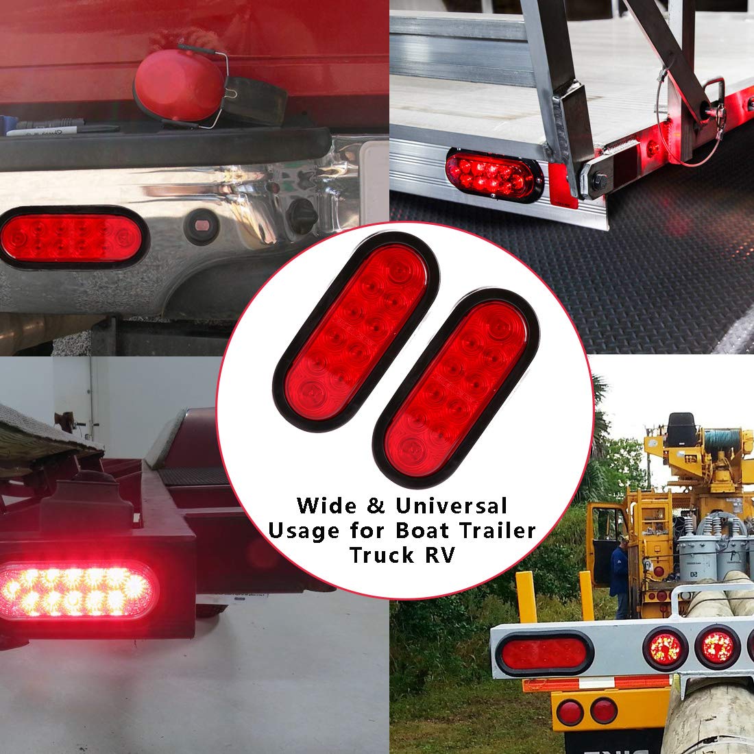 CZC AUTO 6'' LED Waterproof Oval Red Trailer Lights Rear Stop Turn Signal Parking Tail Brake Lights for Trailer Truck RV (Red, 2 Pack)