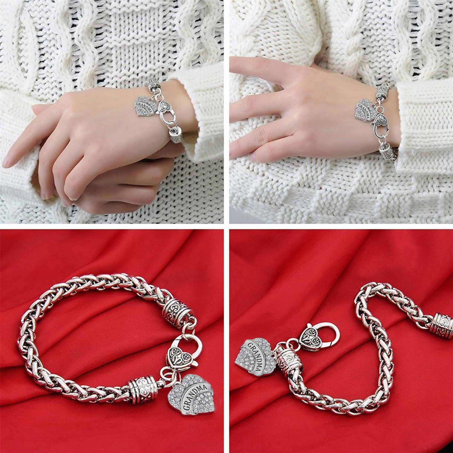 Luvalti Grandma Heart Charm Bracelet - Silver Heart Pendant Bracelet - Best Family Jewelry Gift