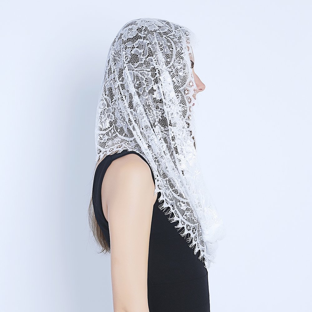 TREORSI White Infinity Scarf Mantilla - Catholic Veil Church Veil Head Covering Latin Mass