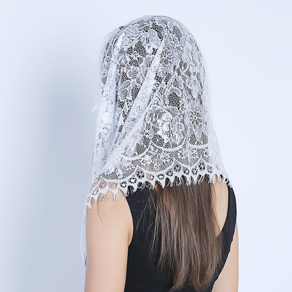 TREORSI White Infinity Scarf Mantilla - Catholic Veil Church Veil Head Covering Latin Mass