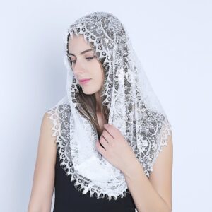 TREORSI White Infinity Scarf Mantilla - Catholic Veil Church Veil Head Covering Latin Mass