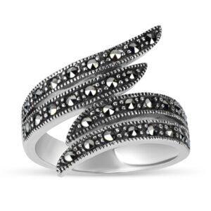 sterling silver marcasite bypass ring, size 8