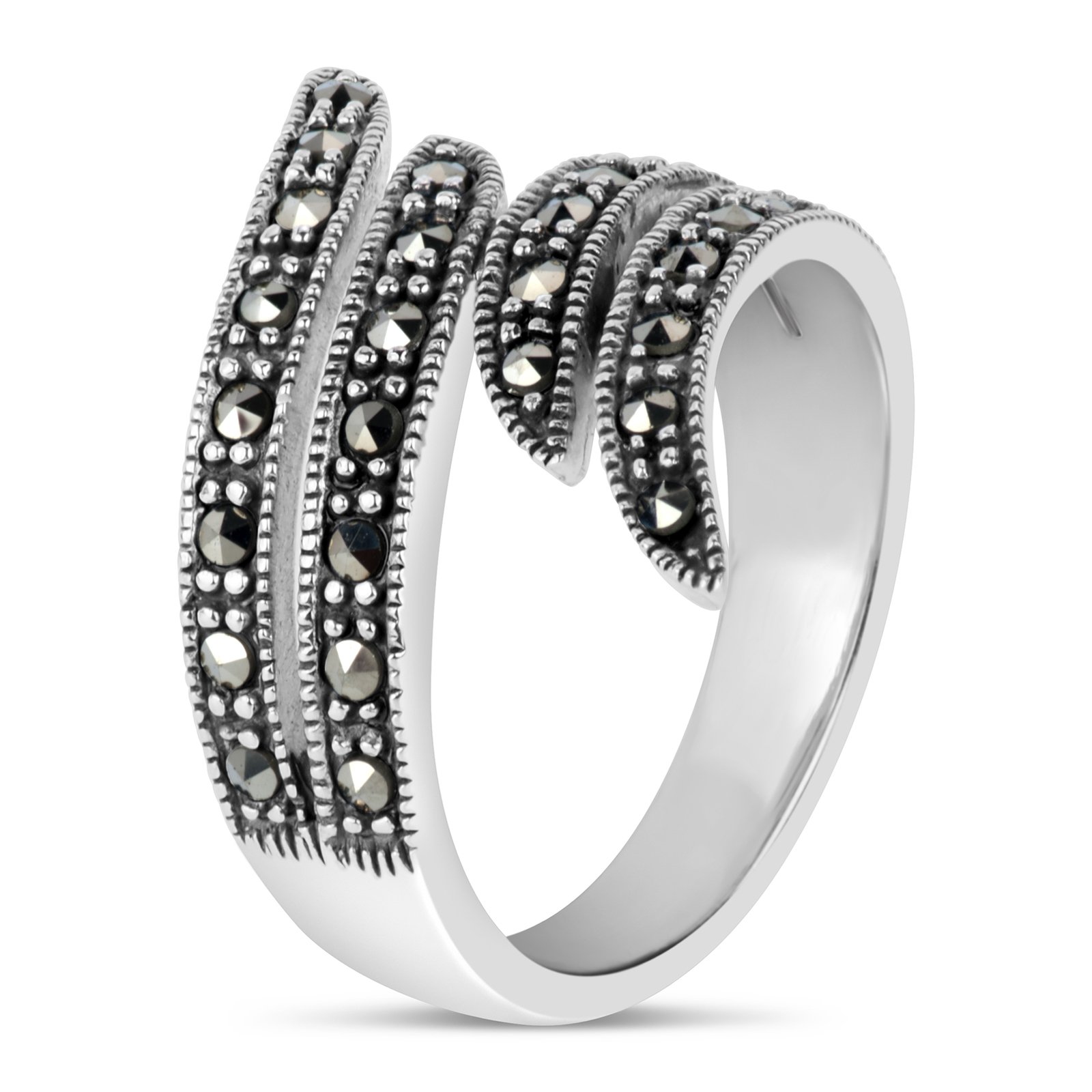 Sterling Silver Marcasite Bypass Ring, Size 8