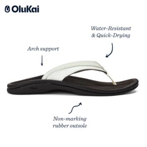 OLUKAI Ohana Women's Beach Sandals, Quick-Dry Flip-Flop Slides, Water Resistant, Wet Grip Soles & Compression Molded Footbed, White/Black, 8